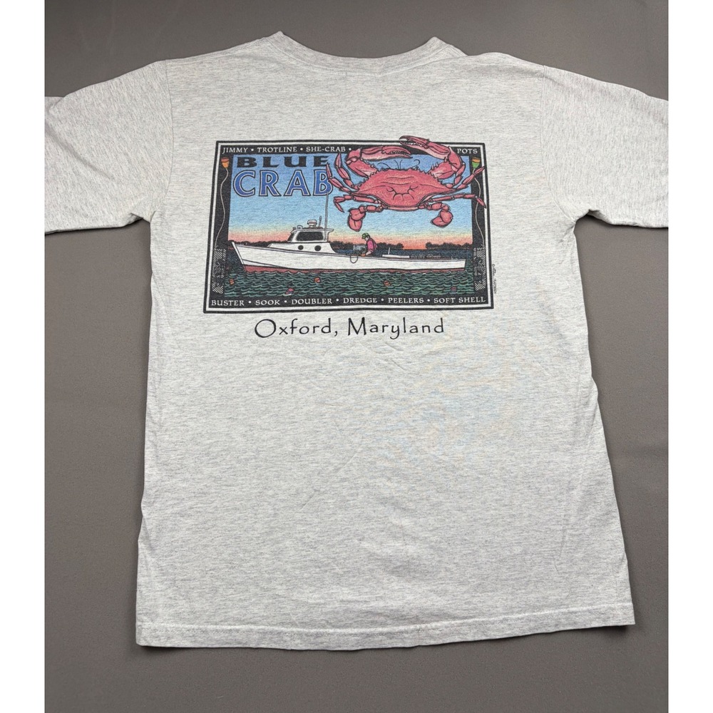 Vintage Anvil Blue Crab Oxford Maryland Graphic T-Shirt Gray Mens Small